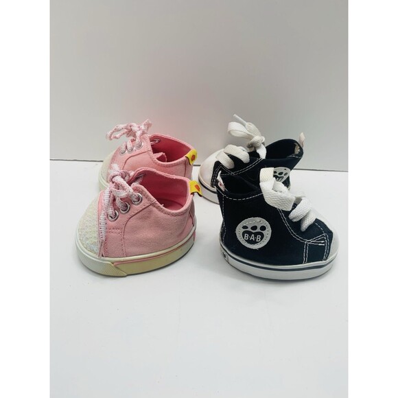 2 Pair Build A Bear High Top Black & White Sneakers Shoes & Pink Sequin Sneakers - Picture 10 of 10